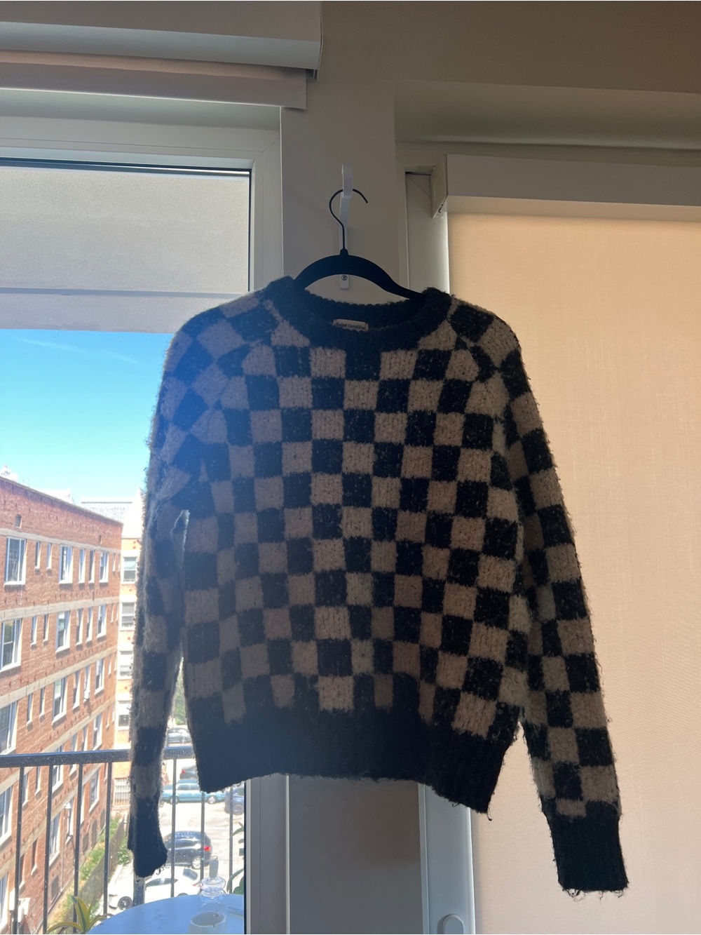 Women’s Checkerboard Crewneck Sweater - Black & Cream